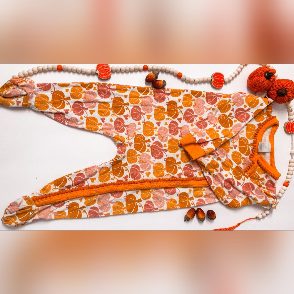 Orange Leaf Patterned Kids Romper